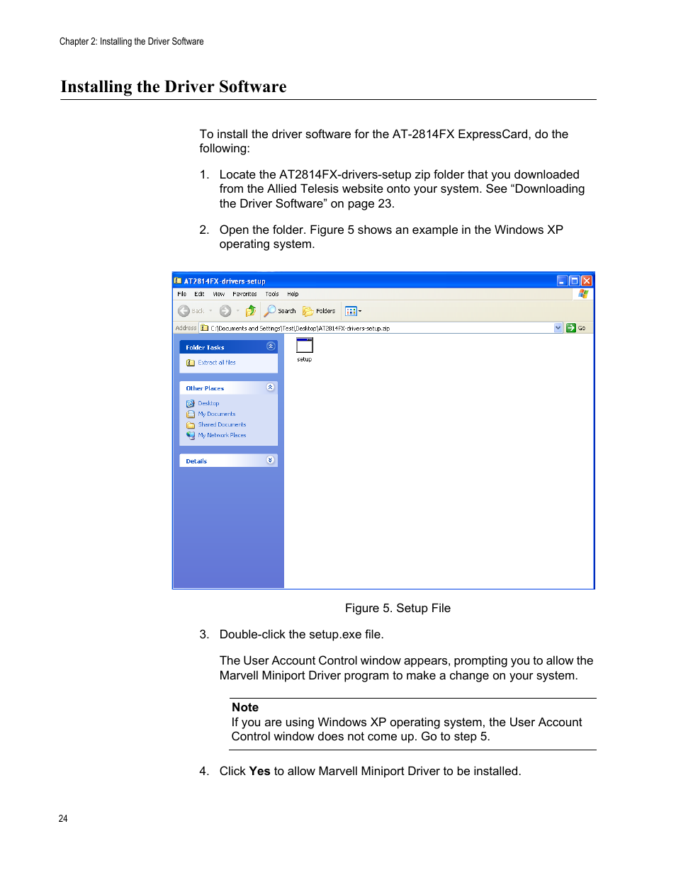 Installing the driver software, Figure 5. setup file | Allied Telesis AT-2814FX User Manual | Page 24 / 86