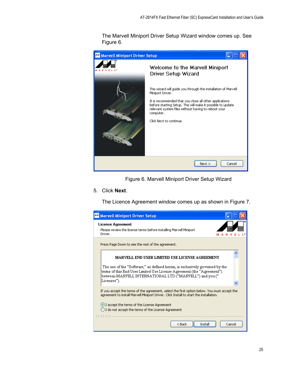 Figure 6. marvell miniport driver setup wizard | Allied Telesis AT-2814FX User Manual | Page 25 / 86