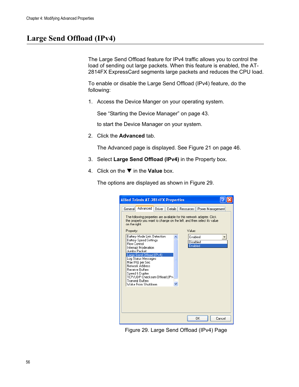 Large send offload (ipv4) | Allied Telesis AT-2814FX User Manual | Page 56 / 86