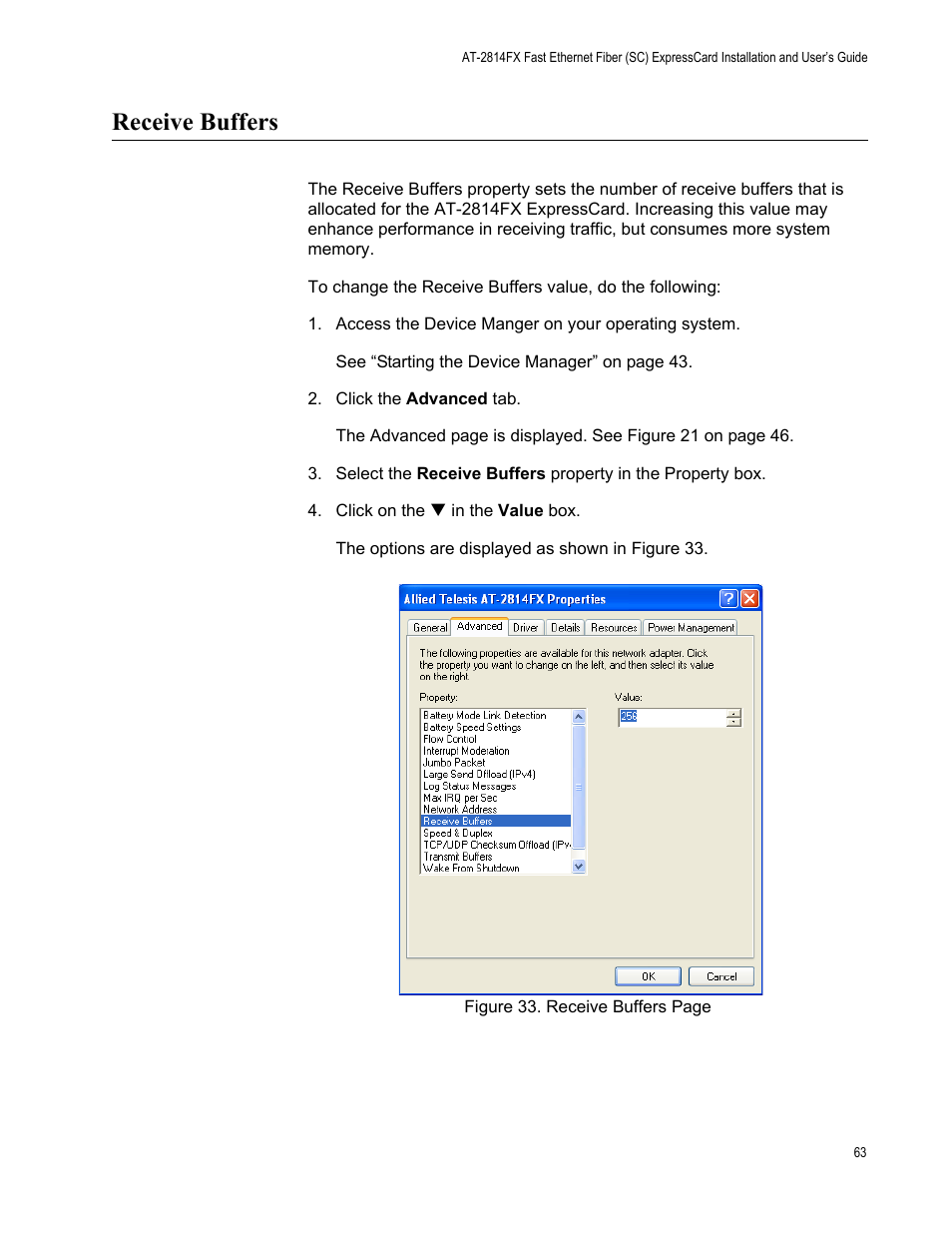 Receive buffers | Allied Telesis AT-2814FX User Manual | Page 63 / 86