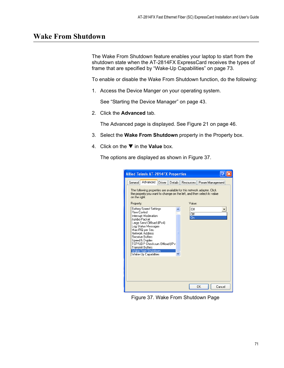 Wake from shutdown | Allied Telesis AT-2814FX User Manual | Page 71 / 86