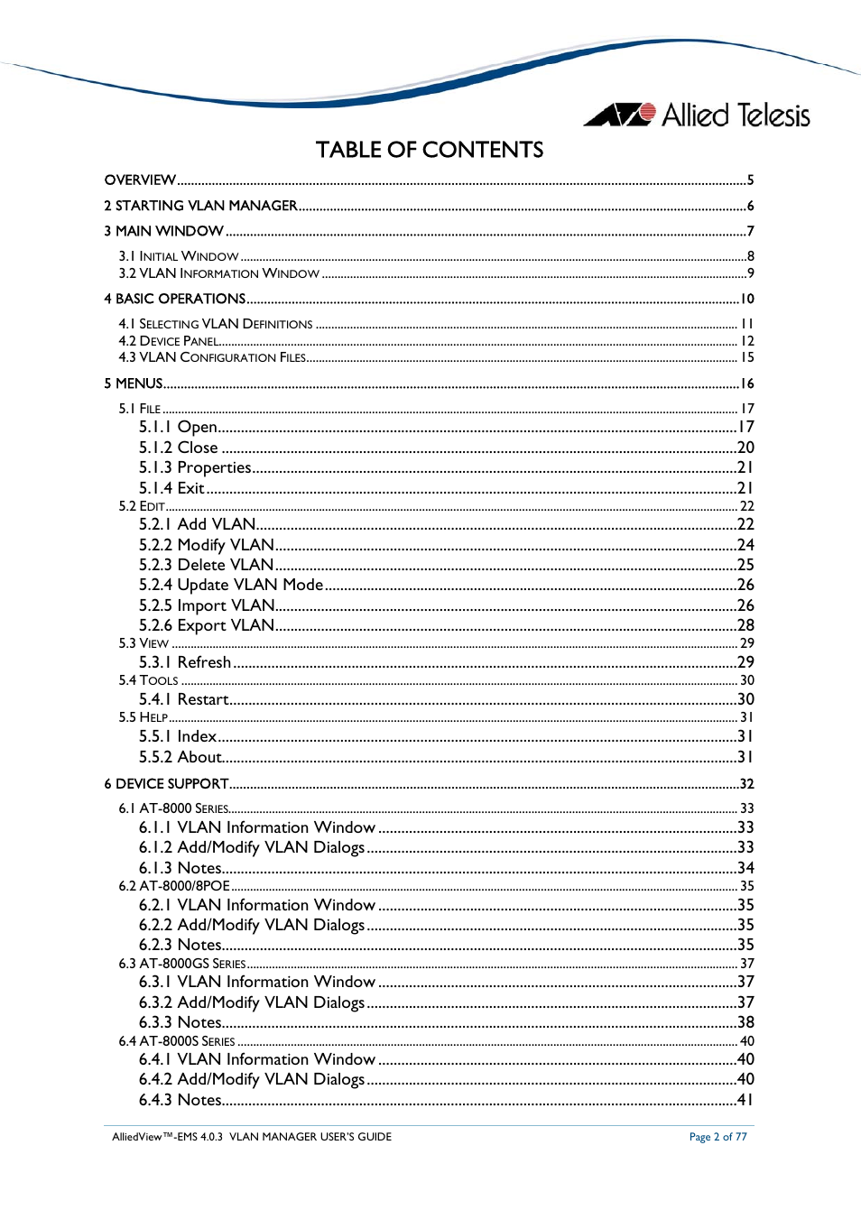 Allied Telesis AlliedView-EMS 4.0.3 VLAN-Manager User Manual | Page 2 / 77