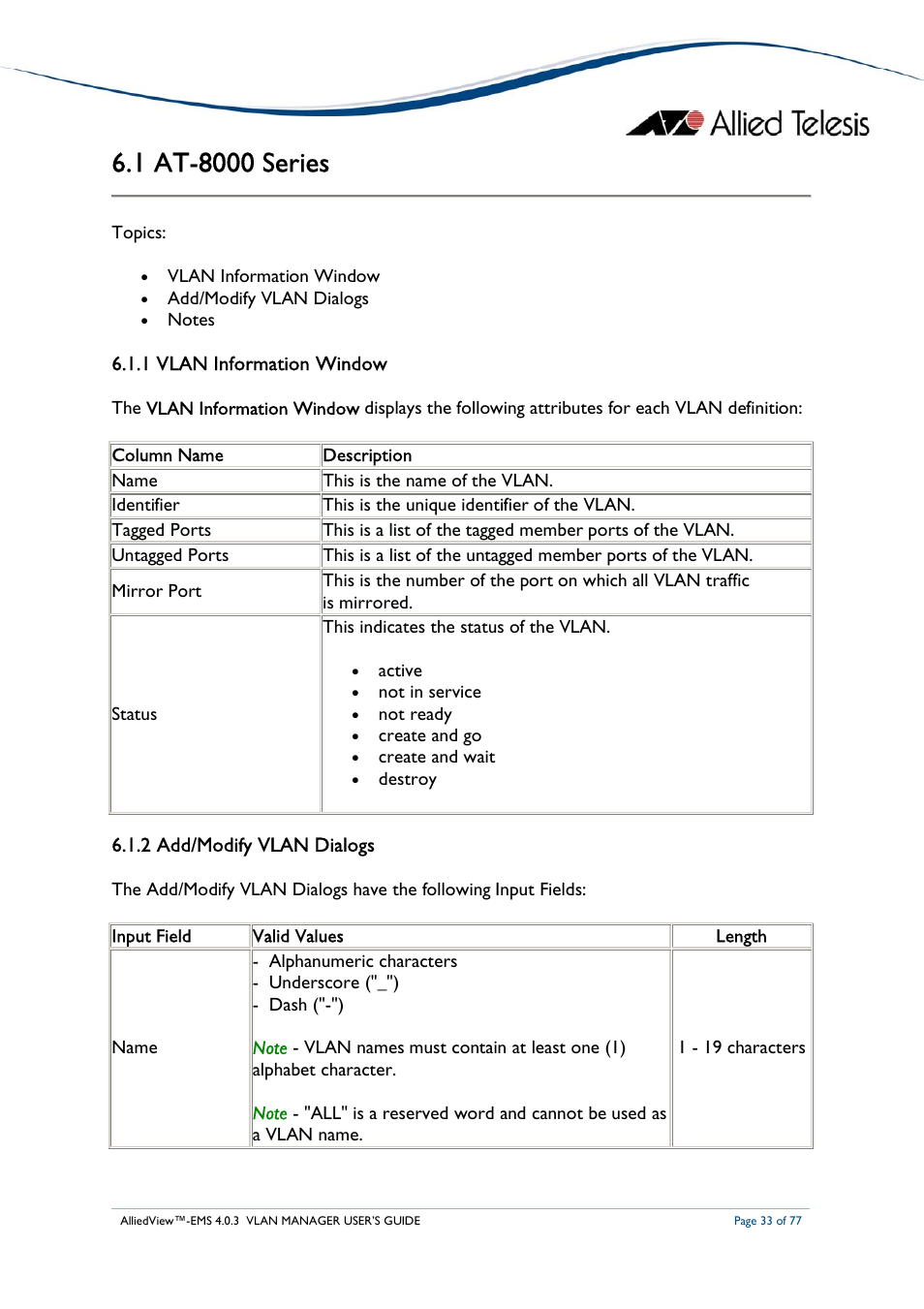 Allied Telesis AlliedView-EMS 4.0.3 VLAN-Manager User Manual | Page 33 / 77