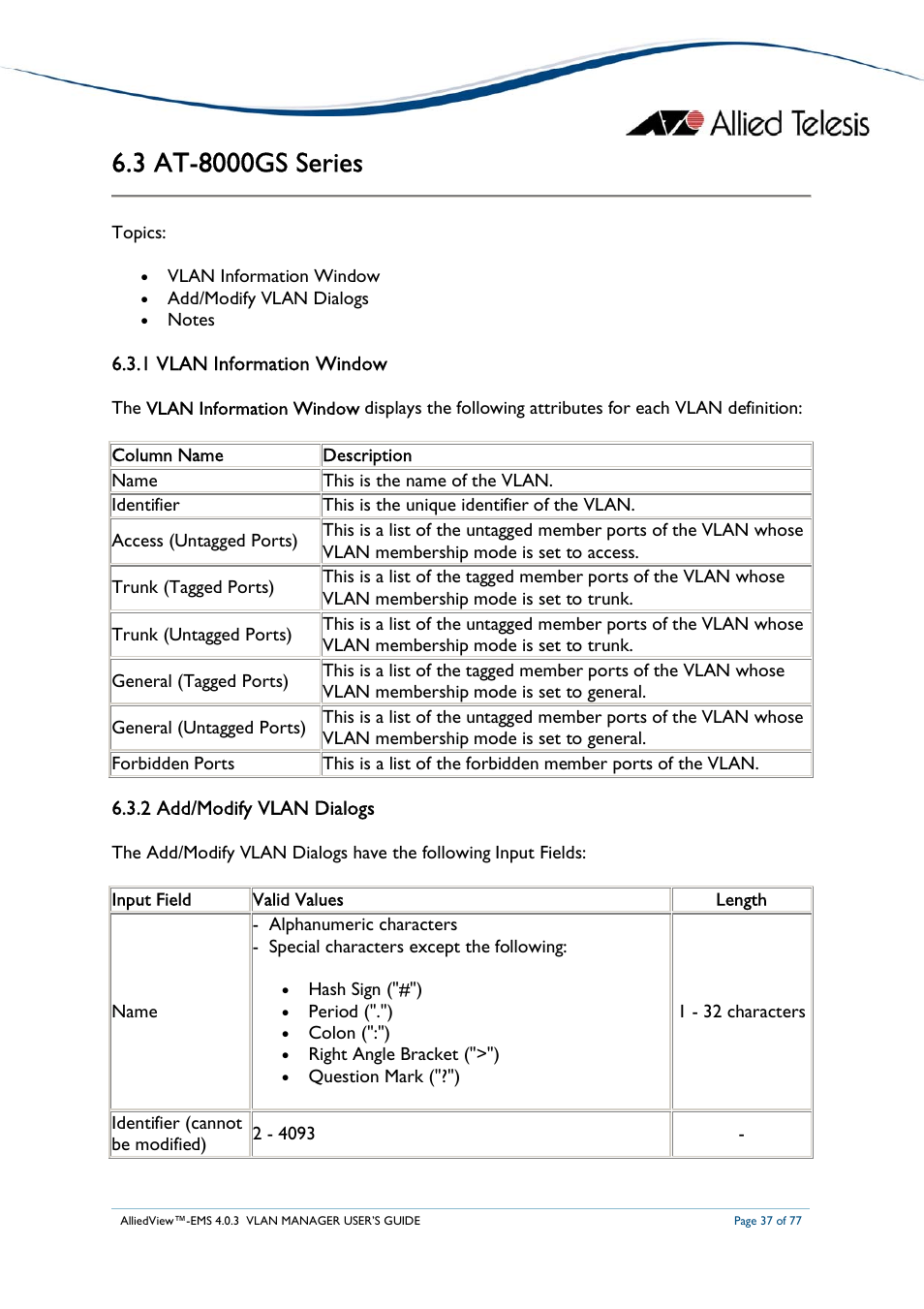 Allied Telesis AlliedView-EMS 4.0.3 VLAN-Manager User Manual | Page 37 / 77