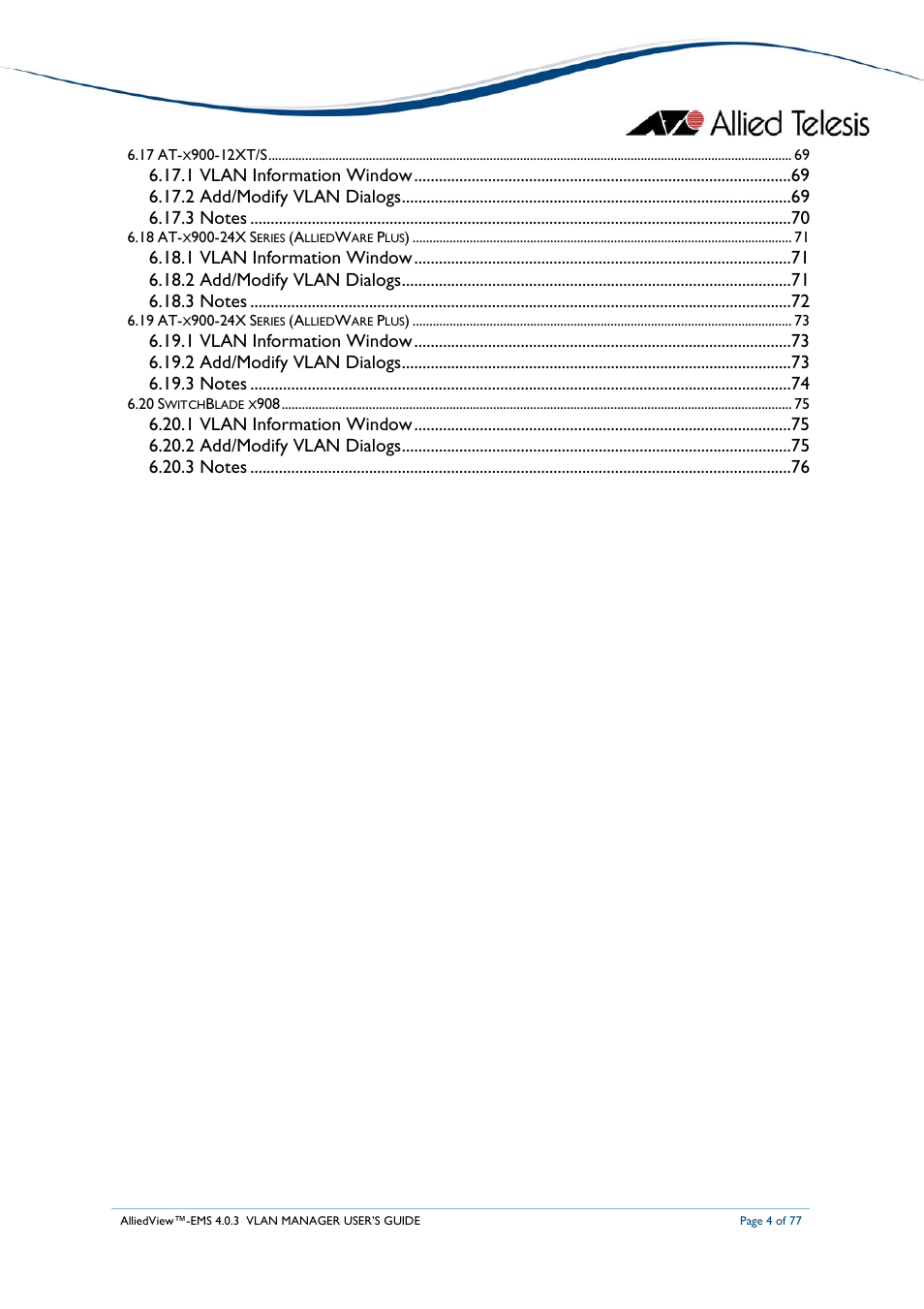 Allied Telesis AlliedView-EMS 4.0.3 VLAN-Manager User Manual | Page 4 / 77