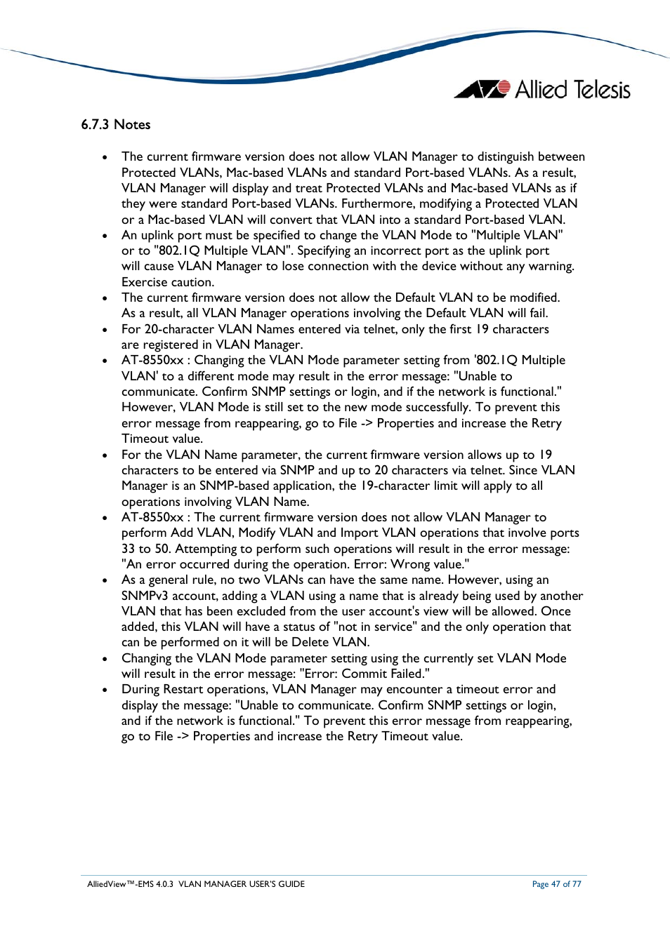 Allied Telesis AlliedView-EMS 4.0.3 VLAN-Manager User Manual | Page 47 / 77