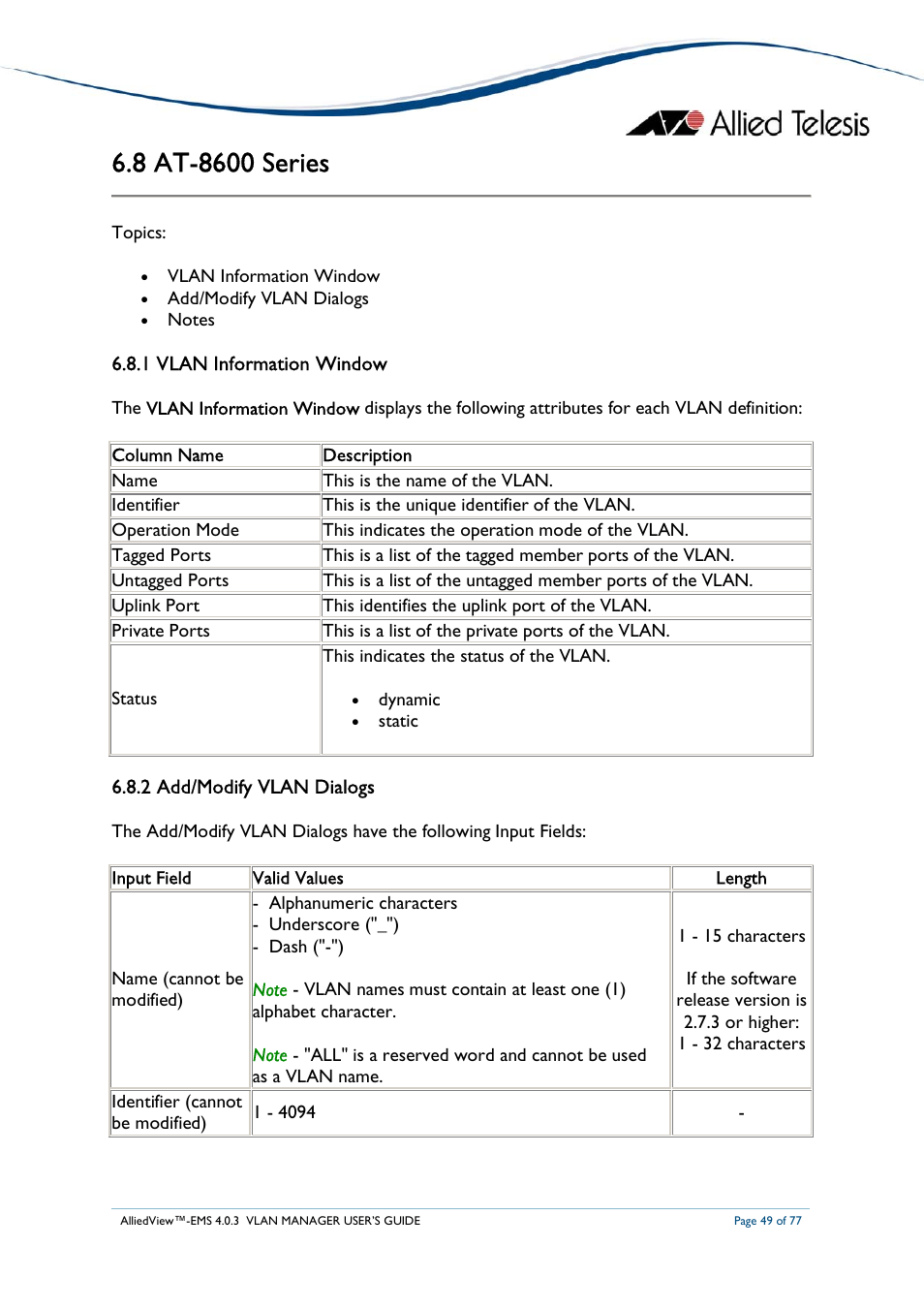 Allied Telesis AlliedView-EMS 4.0.3 VLAN-Manager User Manual | Page 49 / 77