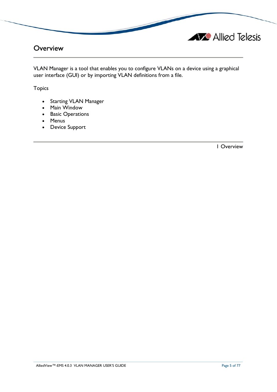 Overview | Allied Telesis AlliedView-EMS 4.0.3 VLAN-Manager User Manual | Page 5 / 77