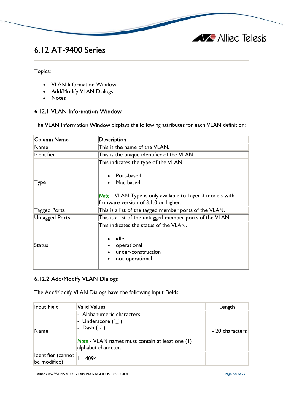 Allied Telesis AlliedView-EMS 4.0.3 VLAN-Manager User Manual | Page 58 / 77