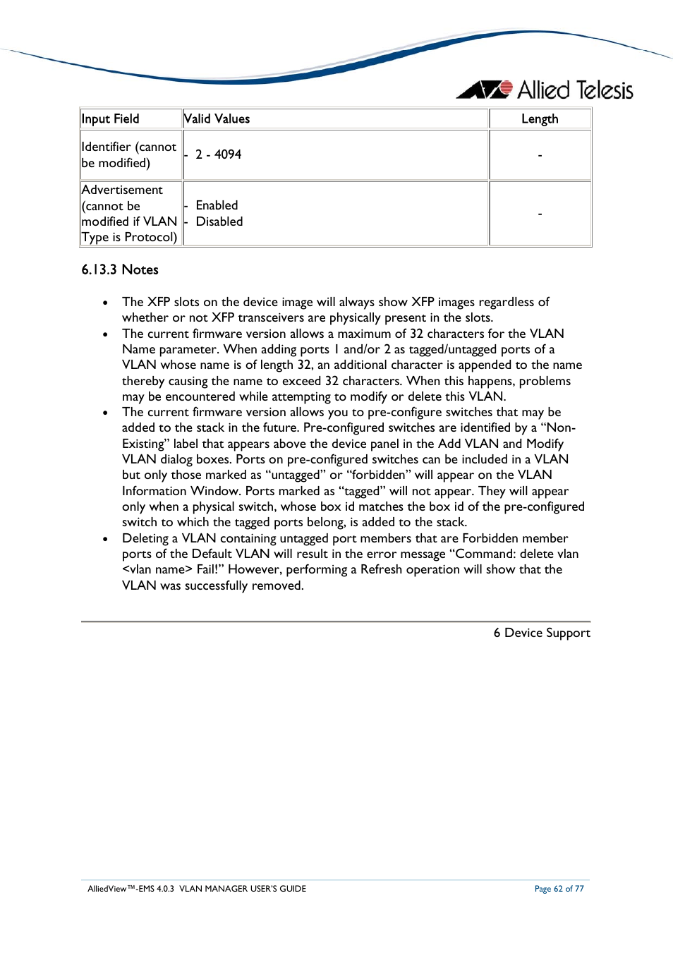 Allied Telesis AlliedView-EMS 4.0.3 VLAN-Manager User Manual | Page 62 / 77