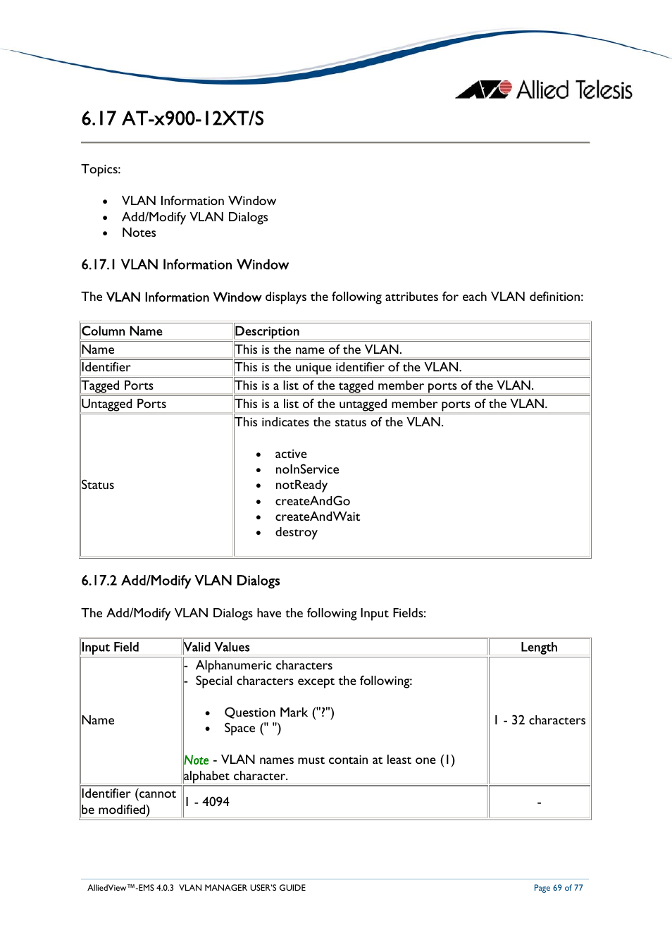 Allied Telesis AlliedView-EMS 4.0.3 VLAN-Manager User Manual | Page 69 / 77