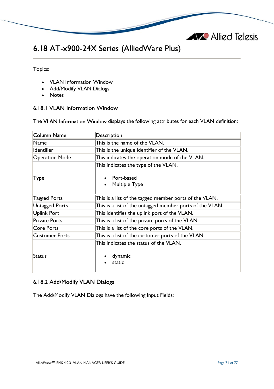 Allied Telesis AlliedView-EMS 4.0.3 VLAN-Manager User Manual | Page 71 / 77