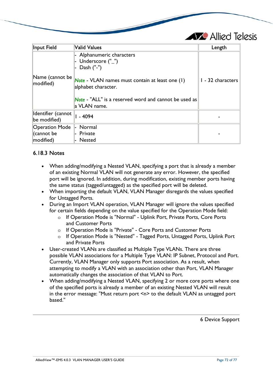 Allied Telesis AlliedView-EMS 4.0.3 VLAN-Manager User Manual | Page 72 / 77