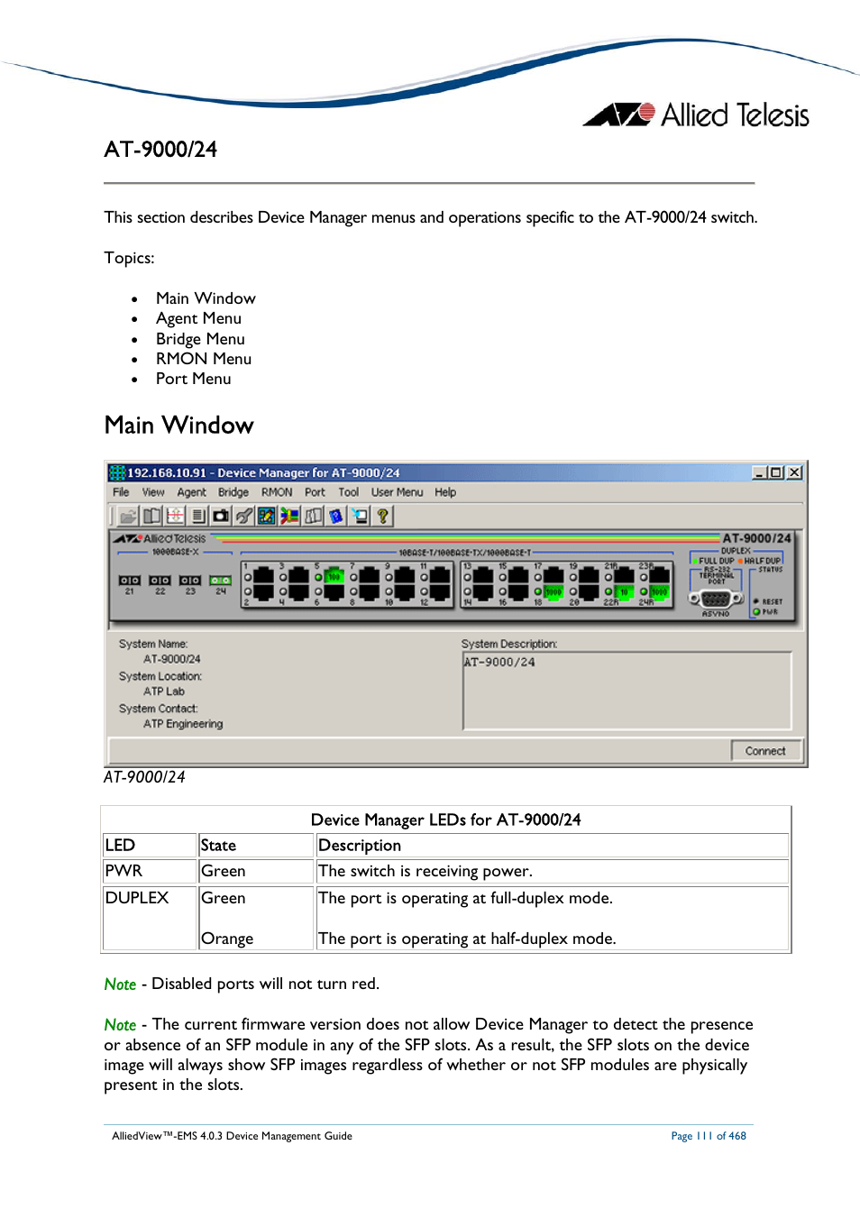 Main window | Allied Telesis AlliedView-EMS 4.0.3 Device-Management User Manual | Page 111 / 468