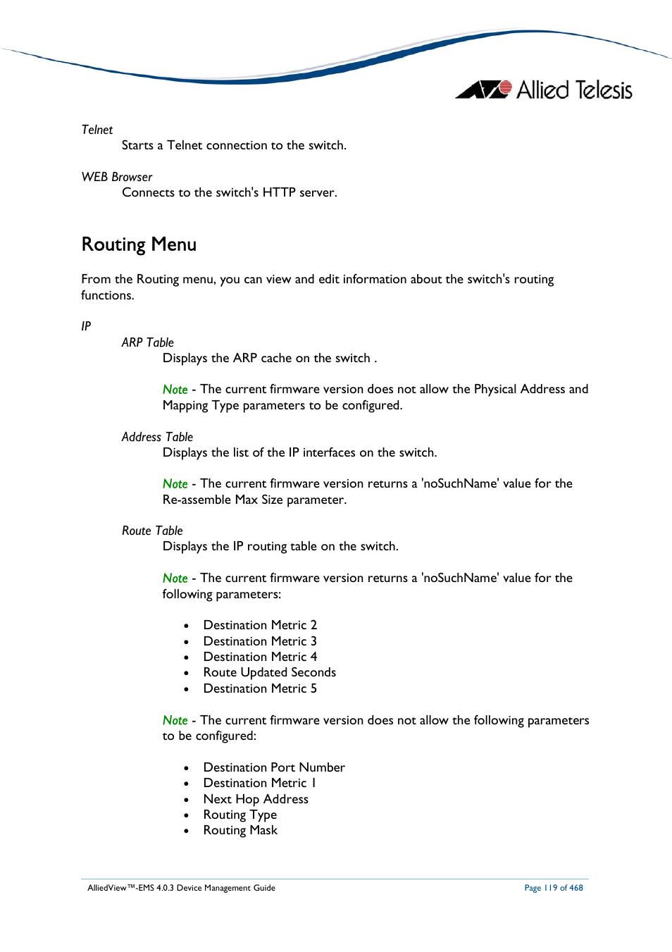 Routing menu | Allied Telesis AlliedView-EMS 4.0.3 Device-Management User Manual | Page 119 / 468