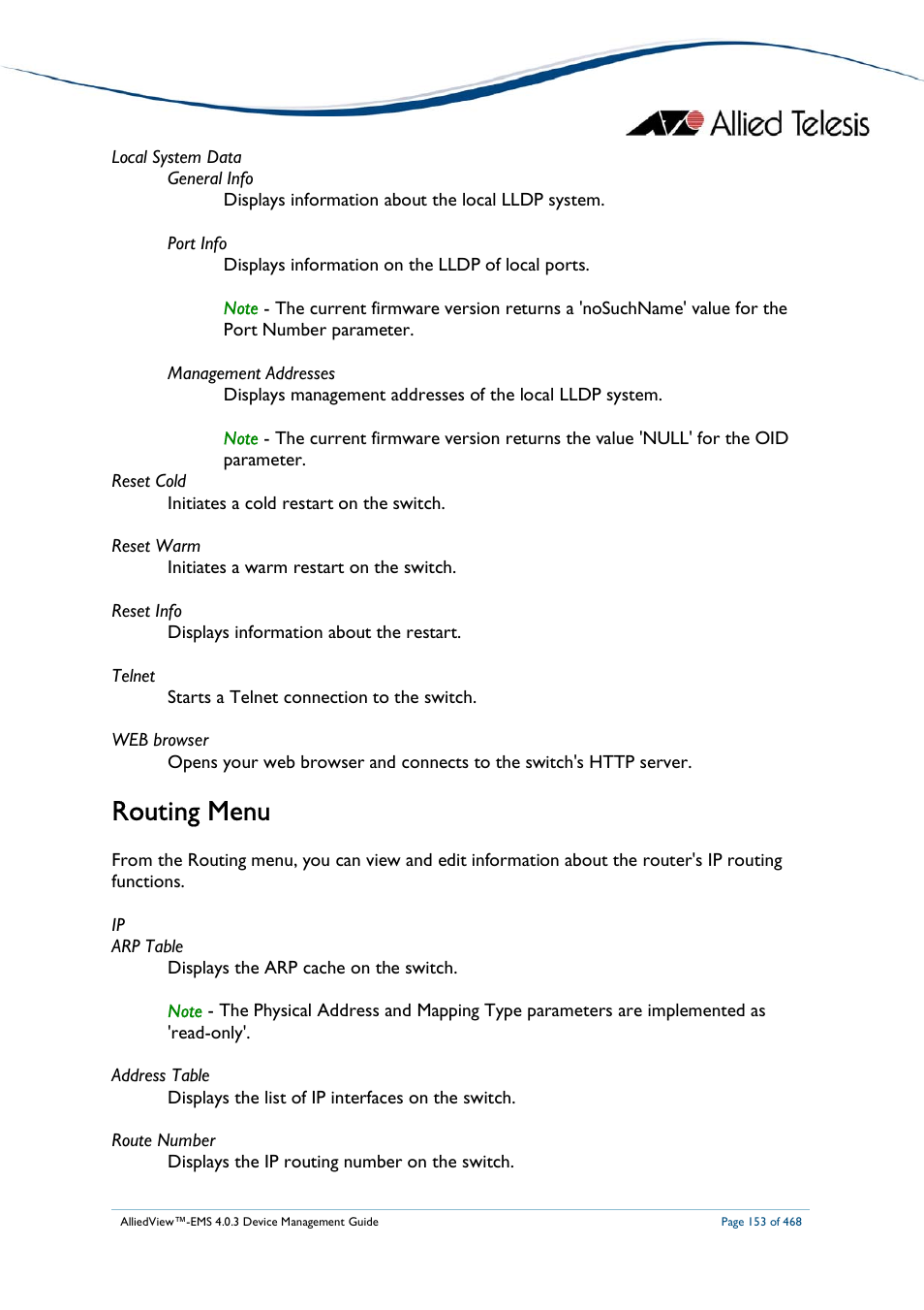 Routing menu | Allied Telesis AlliedView-EMS 4.0.3 Device-Management User Manual | Page 153 / 468