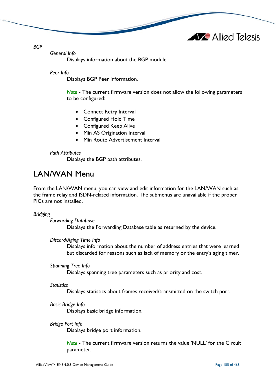 Lan/wan menu | Allied Telesis AlliedView-EMS 4.0.3 Device-Management User Manual | Page 155 / 468
