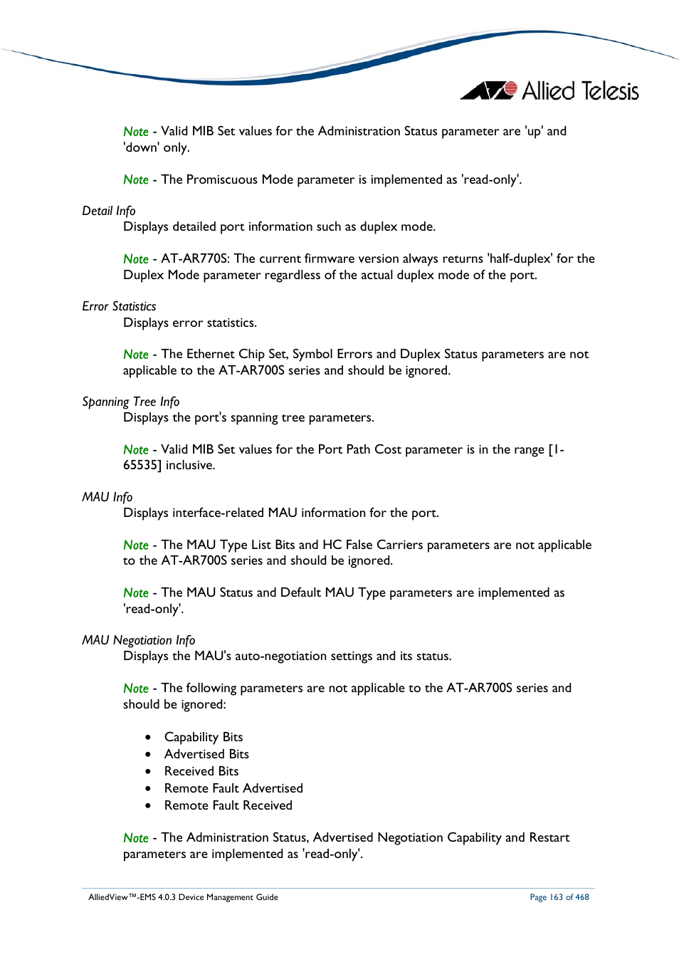 Allied Telesis AlliedView-EMS 4.0.3 Device-Management User Manual | Page 163 / 468