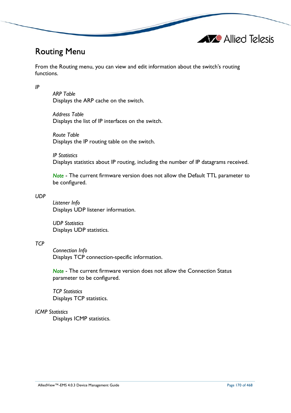Routing menu | Allied Telesis AlliedView-EMS 4.0.3 Device-Management User Manual | Page 170 / 468