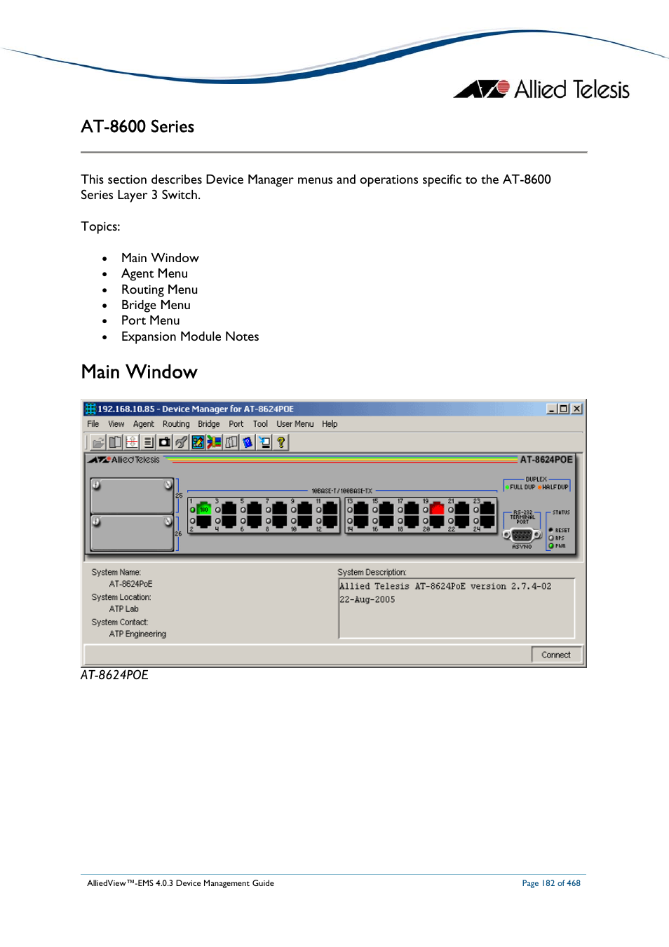 Main window, At-8600 series | Allied Telesis AlliedView-EMS 4.0.3 Device-Management User Manual | Page 182 / 468