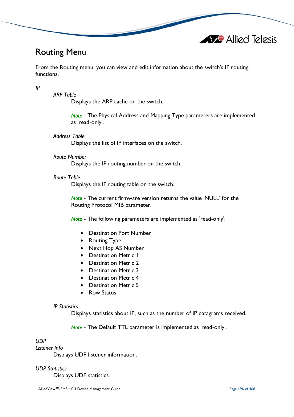 Routing menu | Allied Telesis AlliedView-EMS 4.0.3 Device-Management User Manual | Page 196 / 468