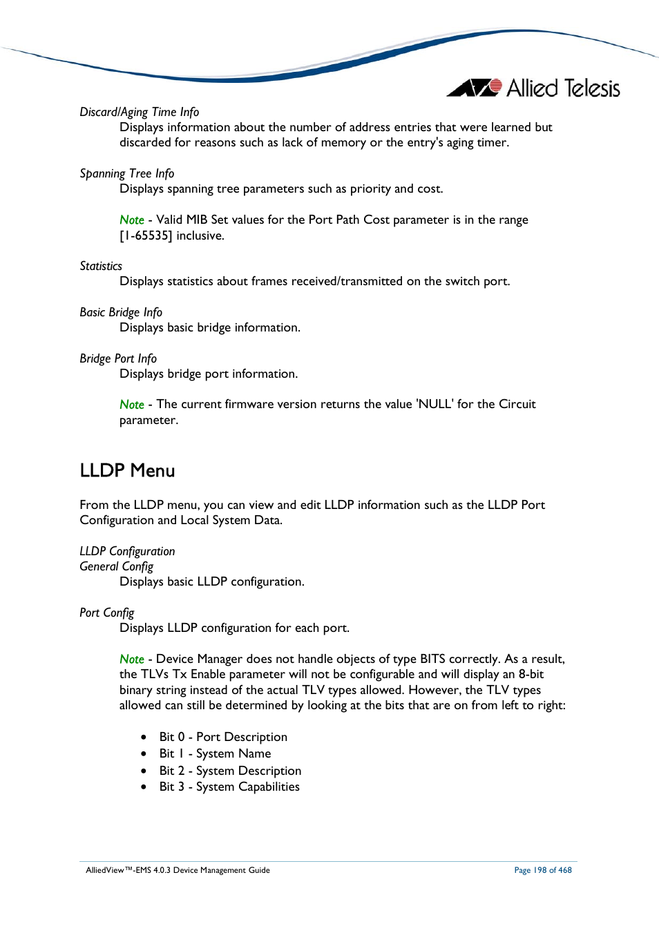 Lldp menu | Allied Telesis AlliedView-EMS 4.0.3 Device-Management User Manual | Page 198 / 468