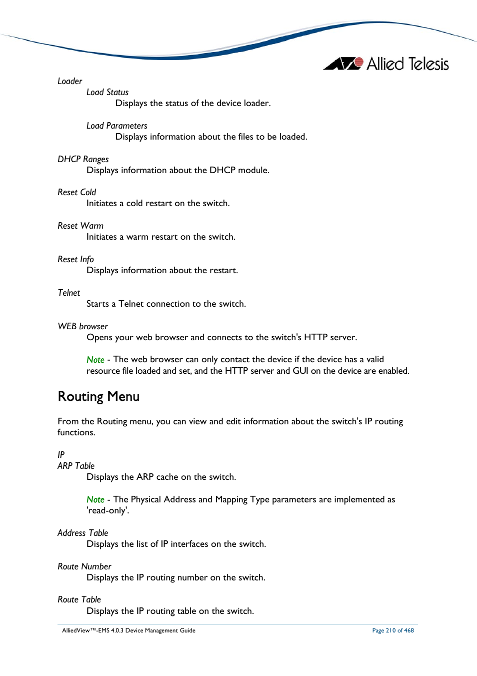 Routing menu | Allied Telesis AlliedView-EMS 4.0.3 Device-Management User Manual | Page 210 / 468