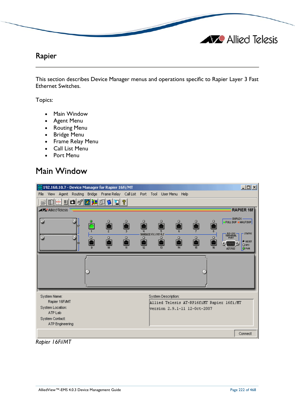 Main window, Rapier | Allied Telesis AlliedView-EMS 4.0.3 Device-Management User Manual | Page 222 / 468