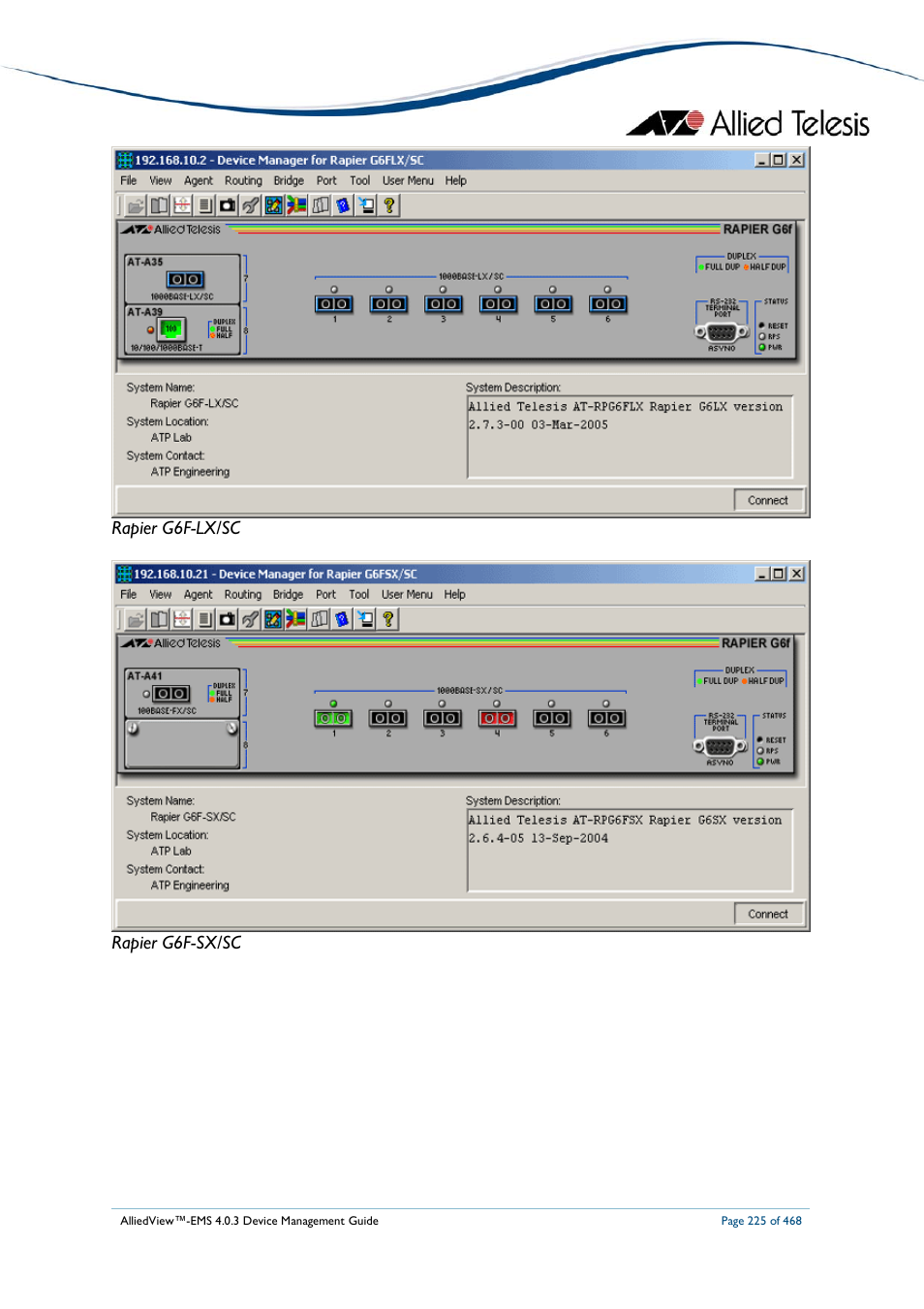 Rapier g6f-lx/sc rapier g6f-sx/sc | Allied Telesis AlliedView-EMS 4.0.3 Device-Management User Manual | Page 225 / 468