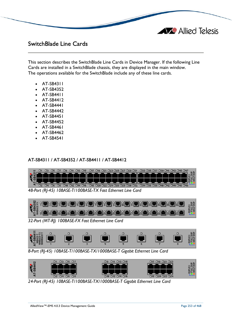 Switchblade line cards | Allied Telesis AlliedView-EMS 4.0.3 Device-Management User Manual | Page 253 / 468