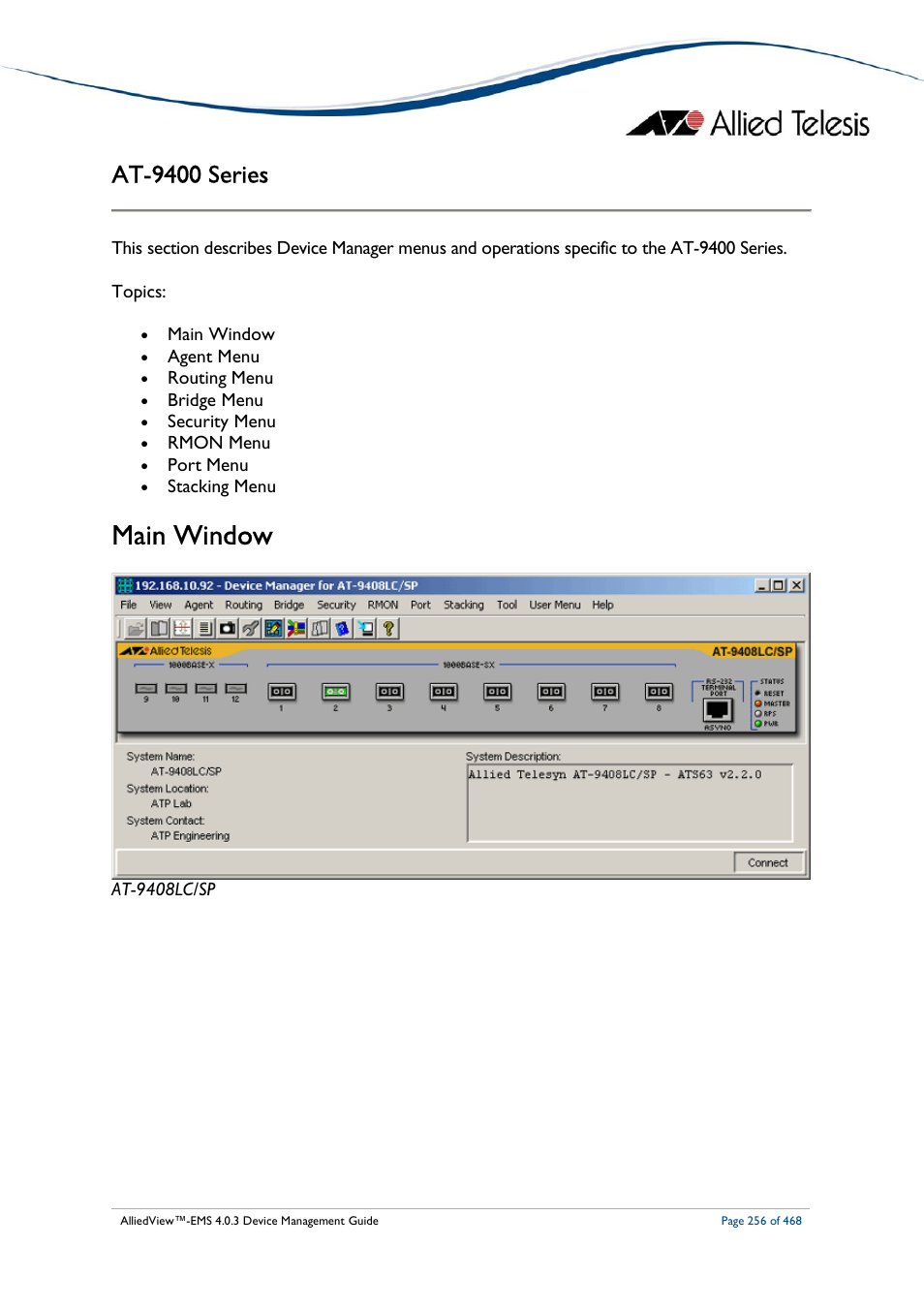 Main window, At-9400 series | Allied Telesis AlliedView-EMS 4.0.3 Device-Management User Manual | Page 256 / 468