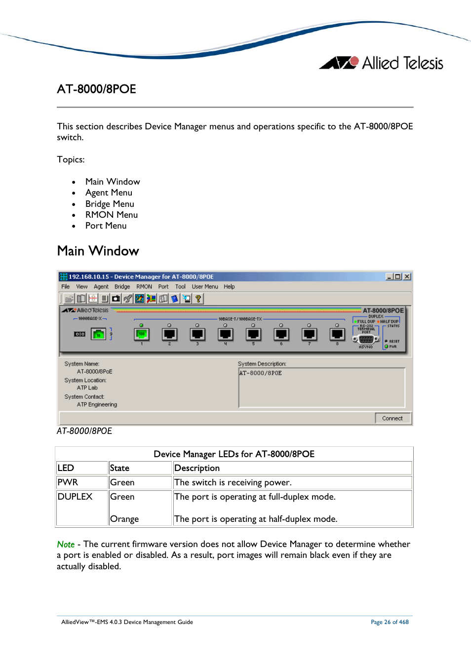 Main window | Allied Telesis AlliedView-EMS 4.0.3 Device-Management User Manual | Page 26 / 468