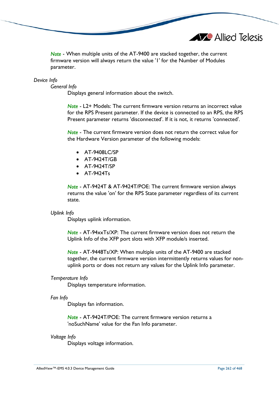 Allied Telesis AlliedView-EMS 4.0.3 Device-Management User Manual | Page 262 / 468