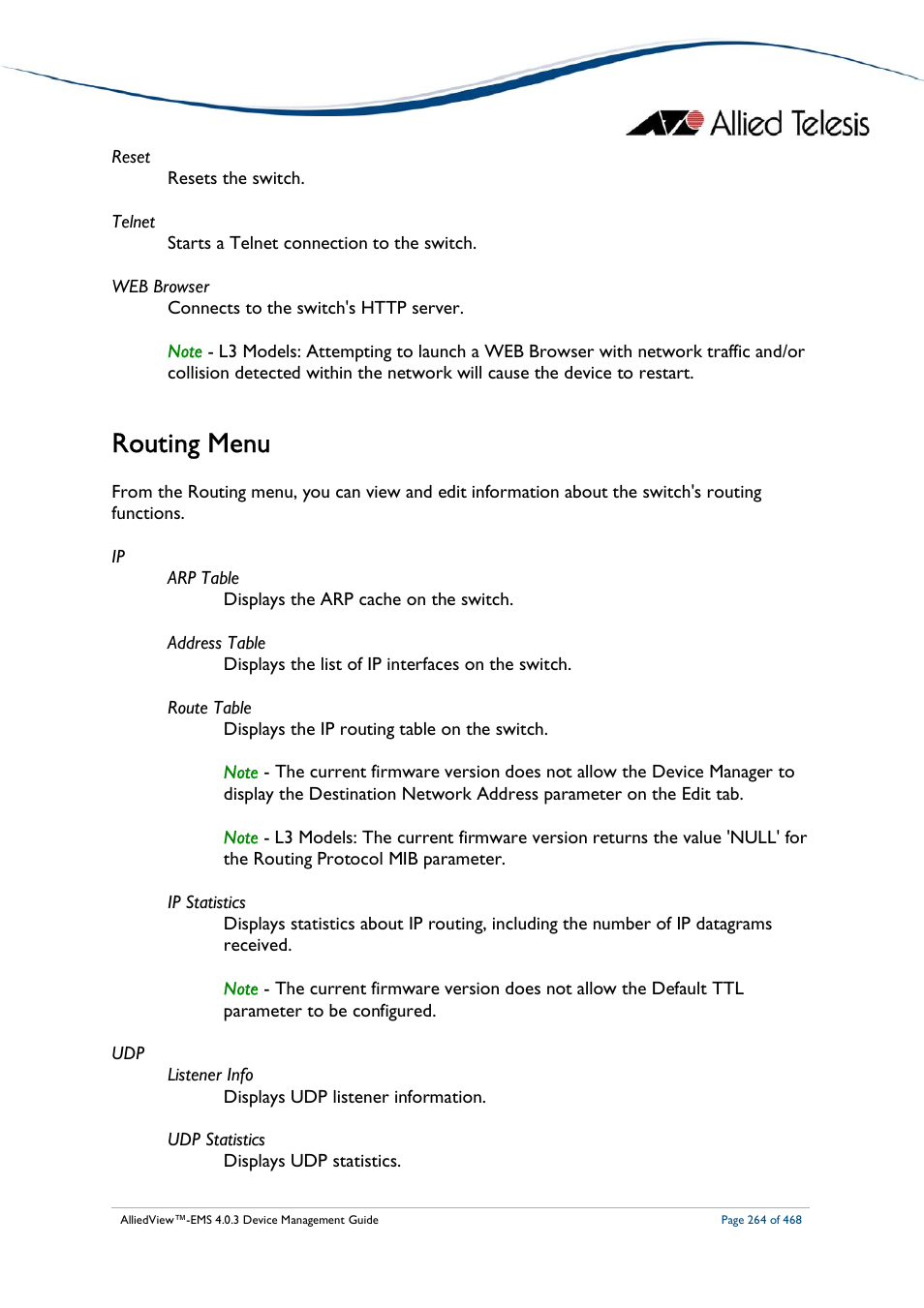 Routing menu | Allied Telesis AlliedView-EMS 4.0.3 Device-Management User Manual | Page 264 / 468