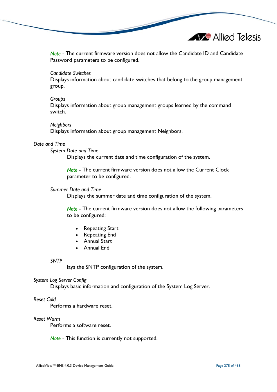 Allied Telesis AlliedView-EMS 4.0.3 Device-Management User Manual | Page 278 / 468