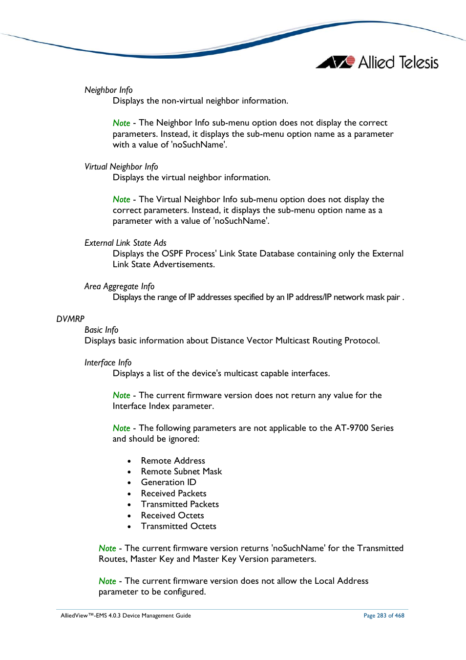 Allied Telesis AlliedView-EMS 4.0.3 Device-Management User Manual | Page 283 / 468
