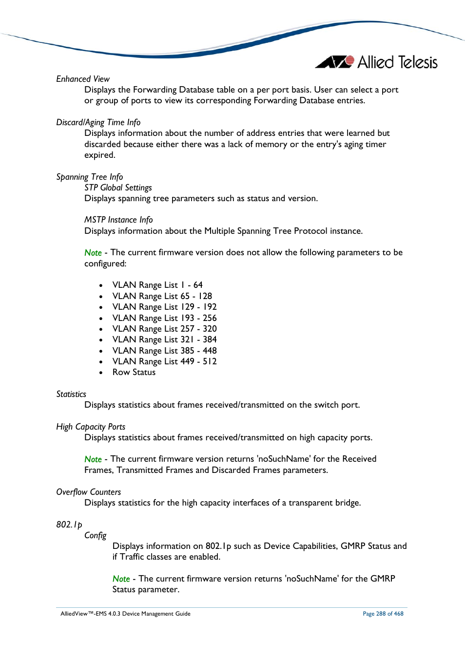 Allied Telesis AlliedView-EMS 4.0.3 Device-Management User Manual | Page 288 / 468