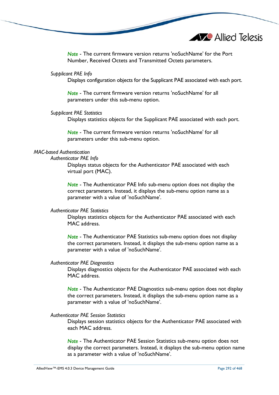 Allied Telesis AlliedView-EMS 4.0.3 Device-Management User Manual | Page 292 / 468