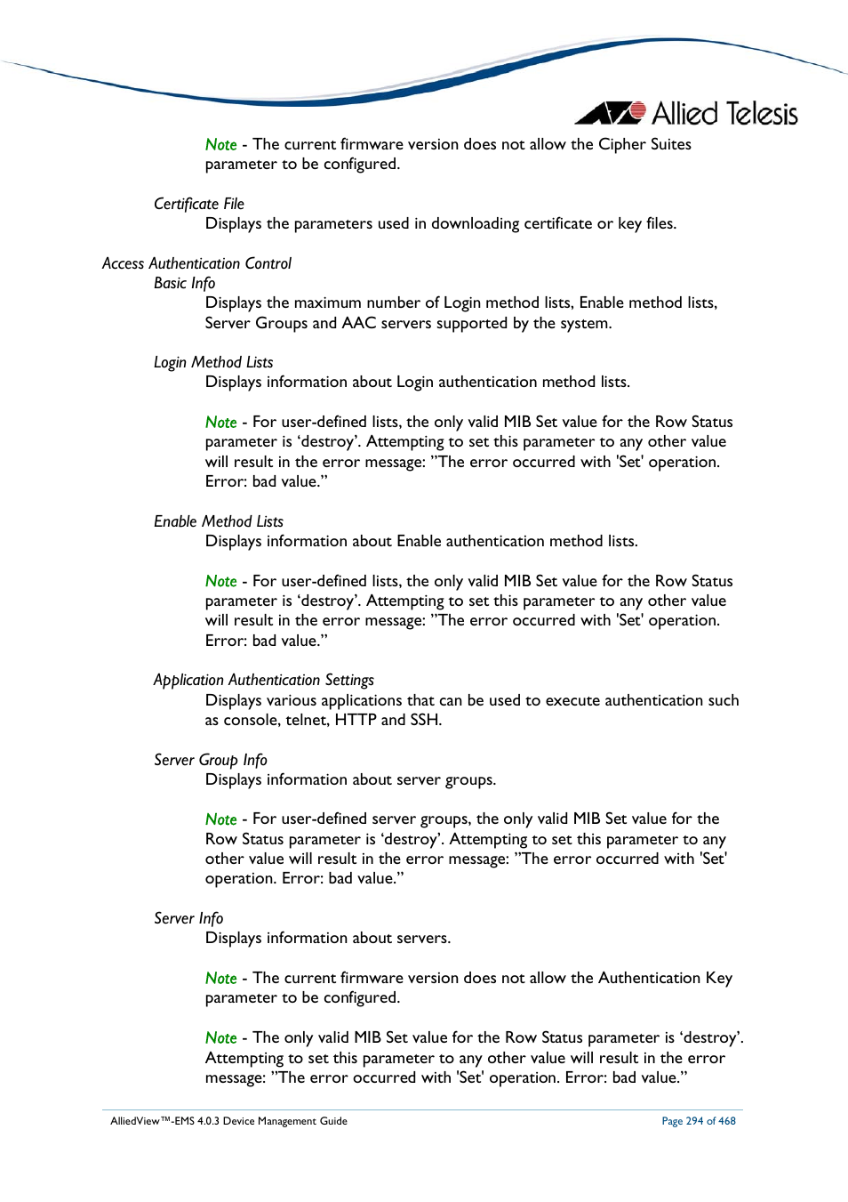 Allied Telesis AlliedView-EMS 4.0.3 Device-Management User Manual | Page 294 / 468