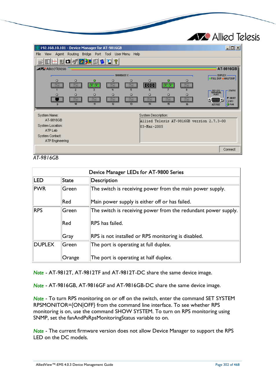 Allied Telesis AlliedView-EMS 4.0.3 Device-Management User Manual | Page 302 / 468