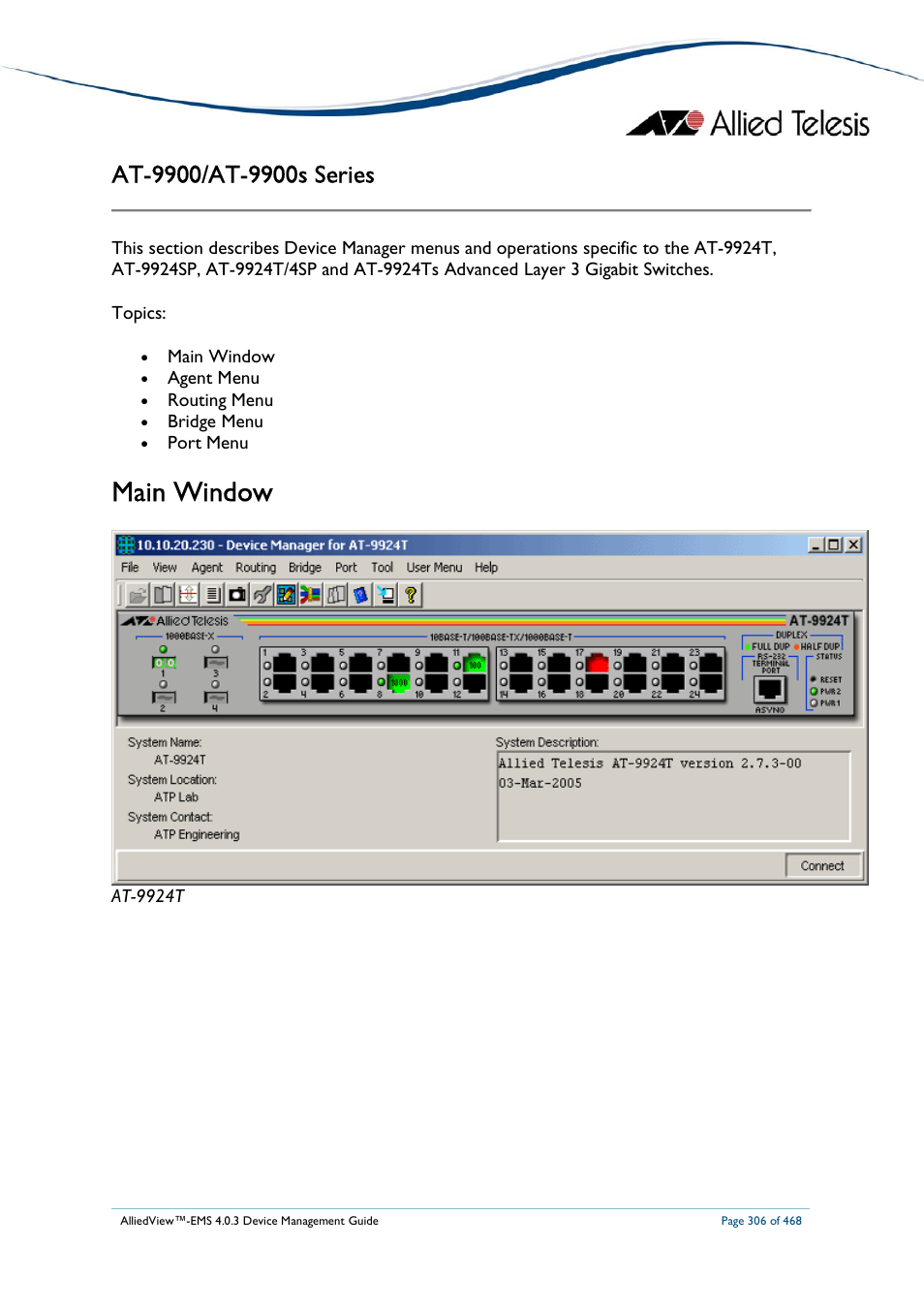 Main window | Allied Telesis AlliedView-EMS 4.0.3 Device-Management User Manual | Page 306 / 468