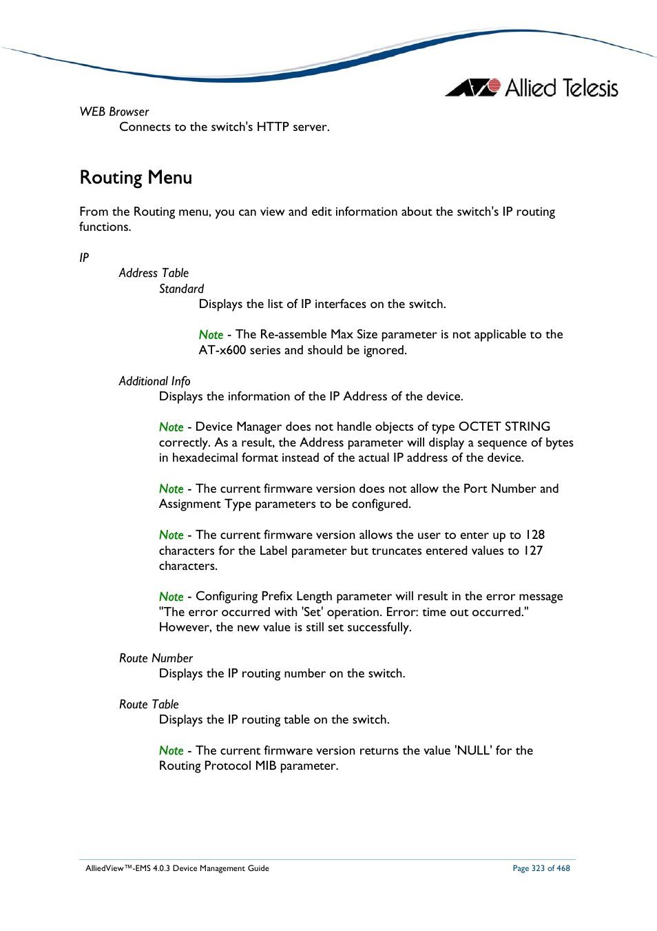 Routing menu | Allied Telesis AlliedView-EMS 4.0.3 Device-Management User Manual | Page 323 / 468
