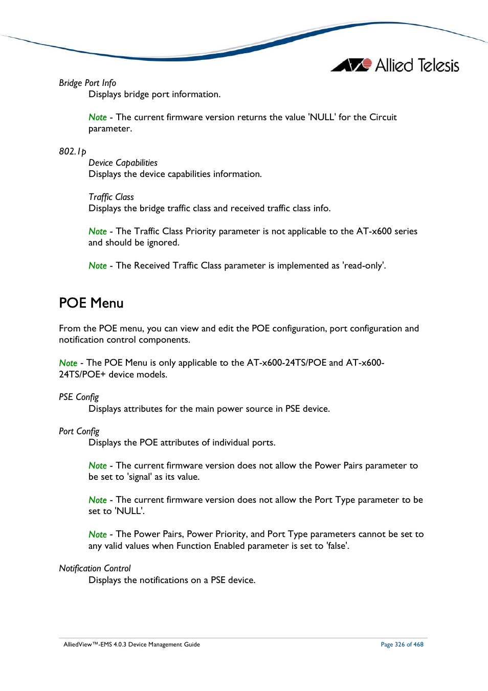 Poe menu | Allied Telesis AlliedView-EMS 4.0.3 Device-Management User Manual | Page 326 / 468
