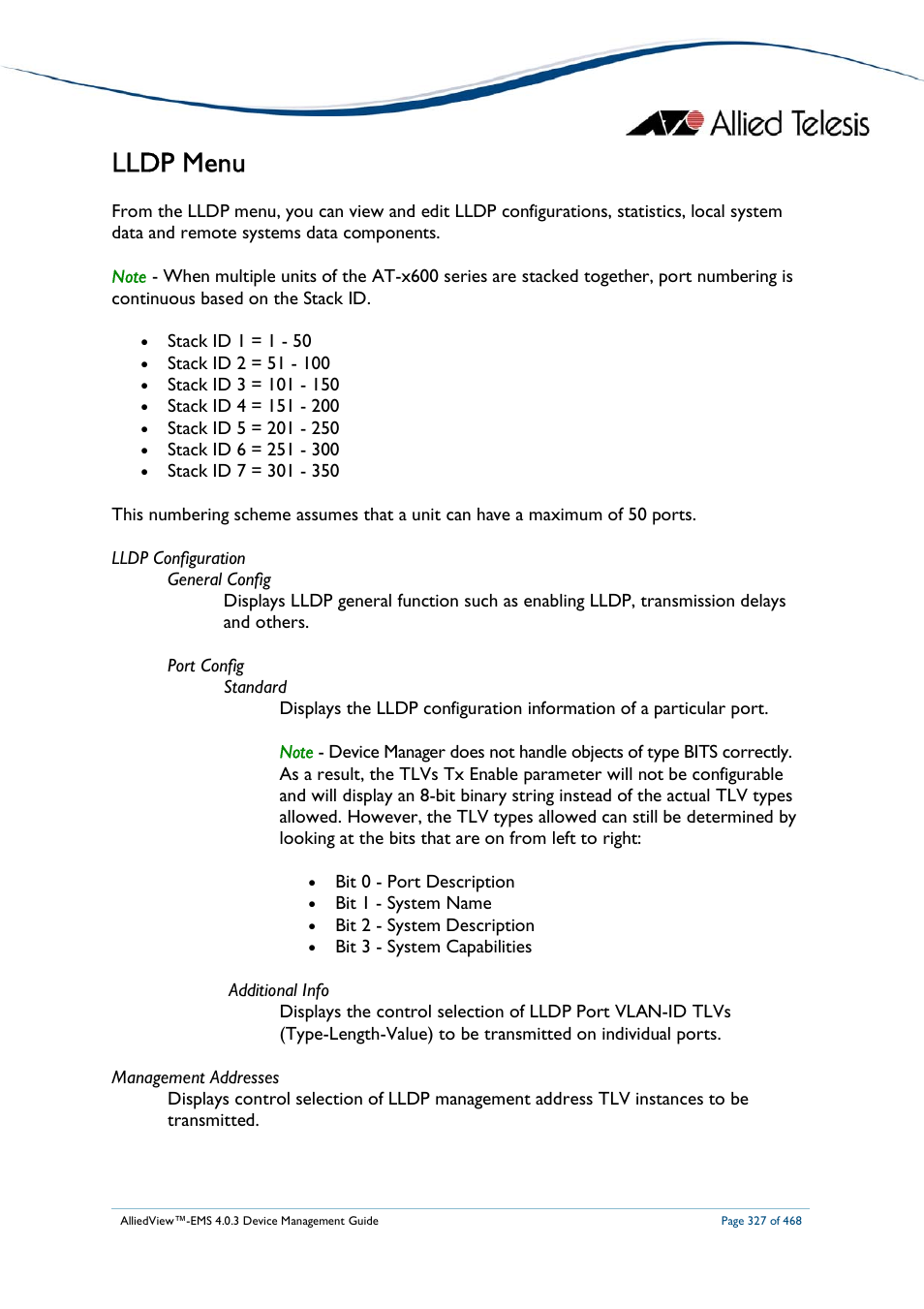 Lldp menu | Allied Telesis AlliedView-EMS 4.0.3 Device-Management User Manual | Page 327 / 468