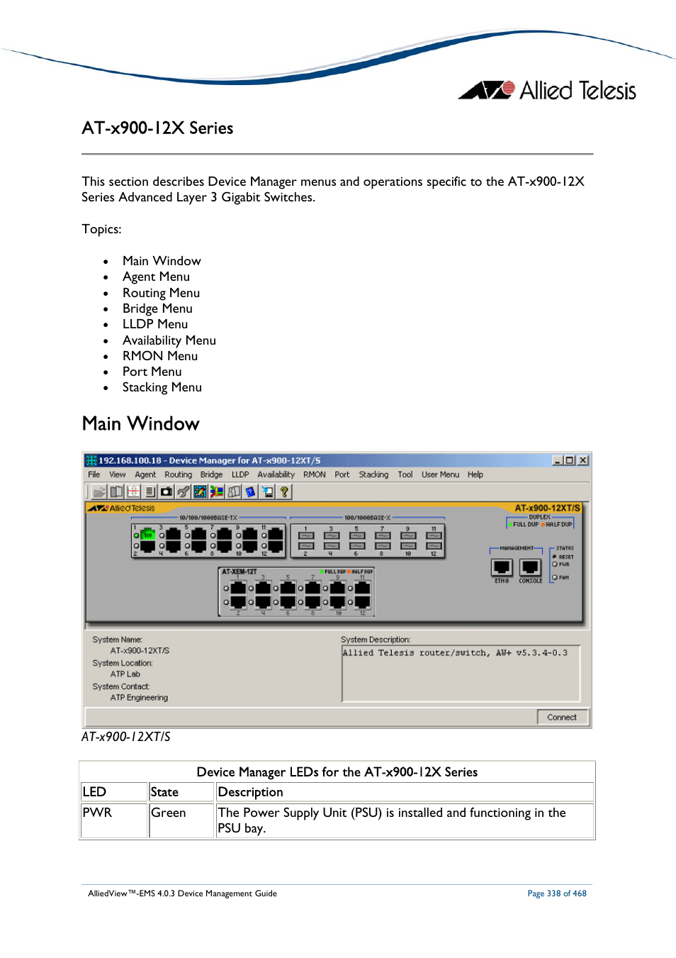 Main window | Allied Telesis AlliedView-EMS 4.0.3 Device-Management User Manual | Page 338 / 468