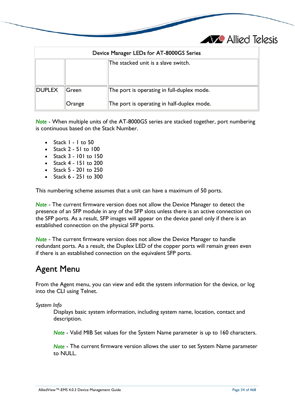 Agent menu | Allied Telesis AlliedView-EMS 4.0.3 Device-Management User Manual | Page 34 / 468