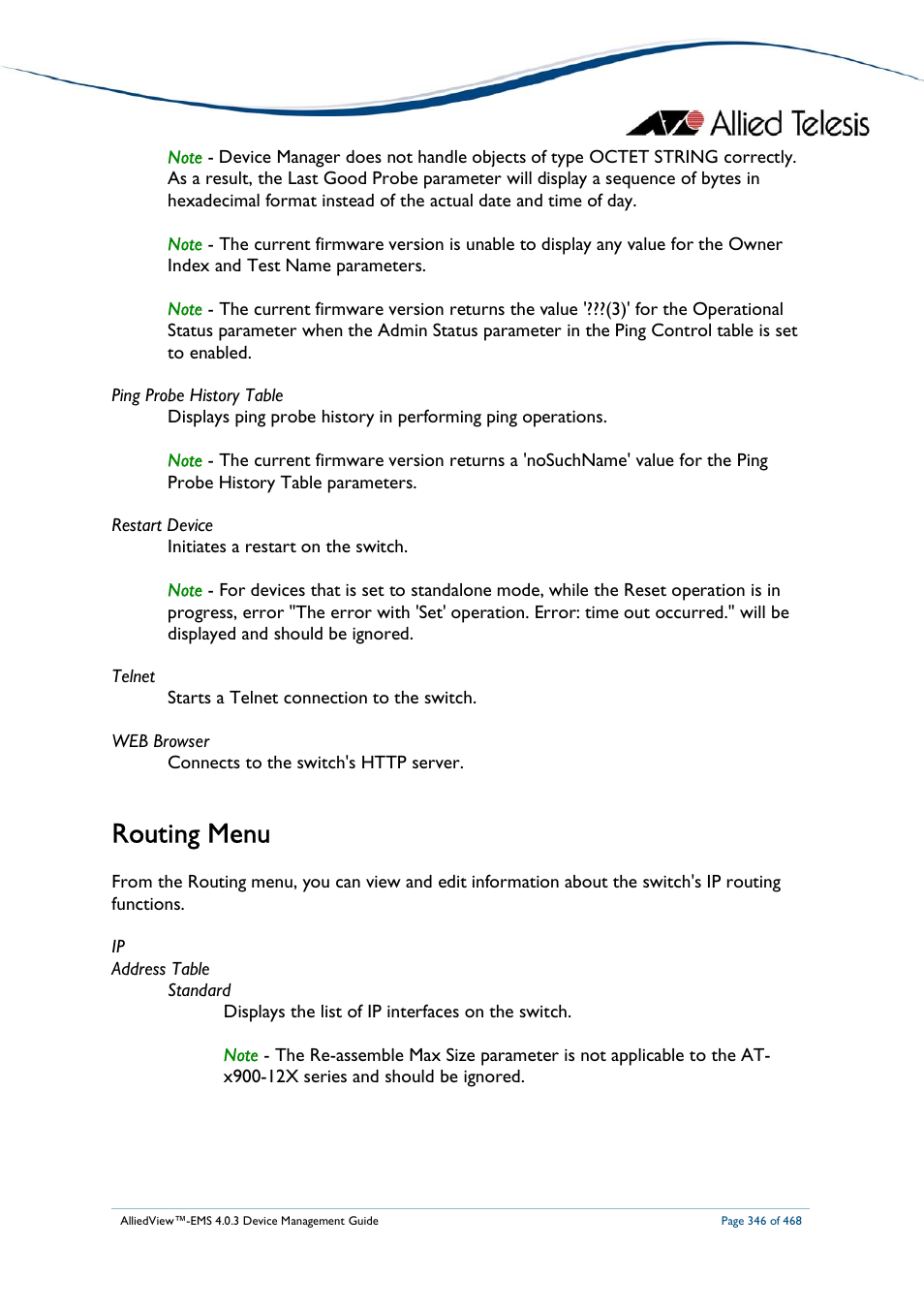 Routing menu | Allied Telesis AlliedView-EMS 4.0.3 Device-Management User Manual | Page 346 / 468