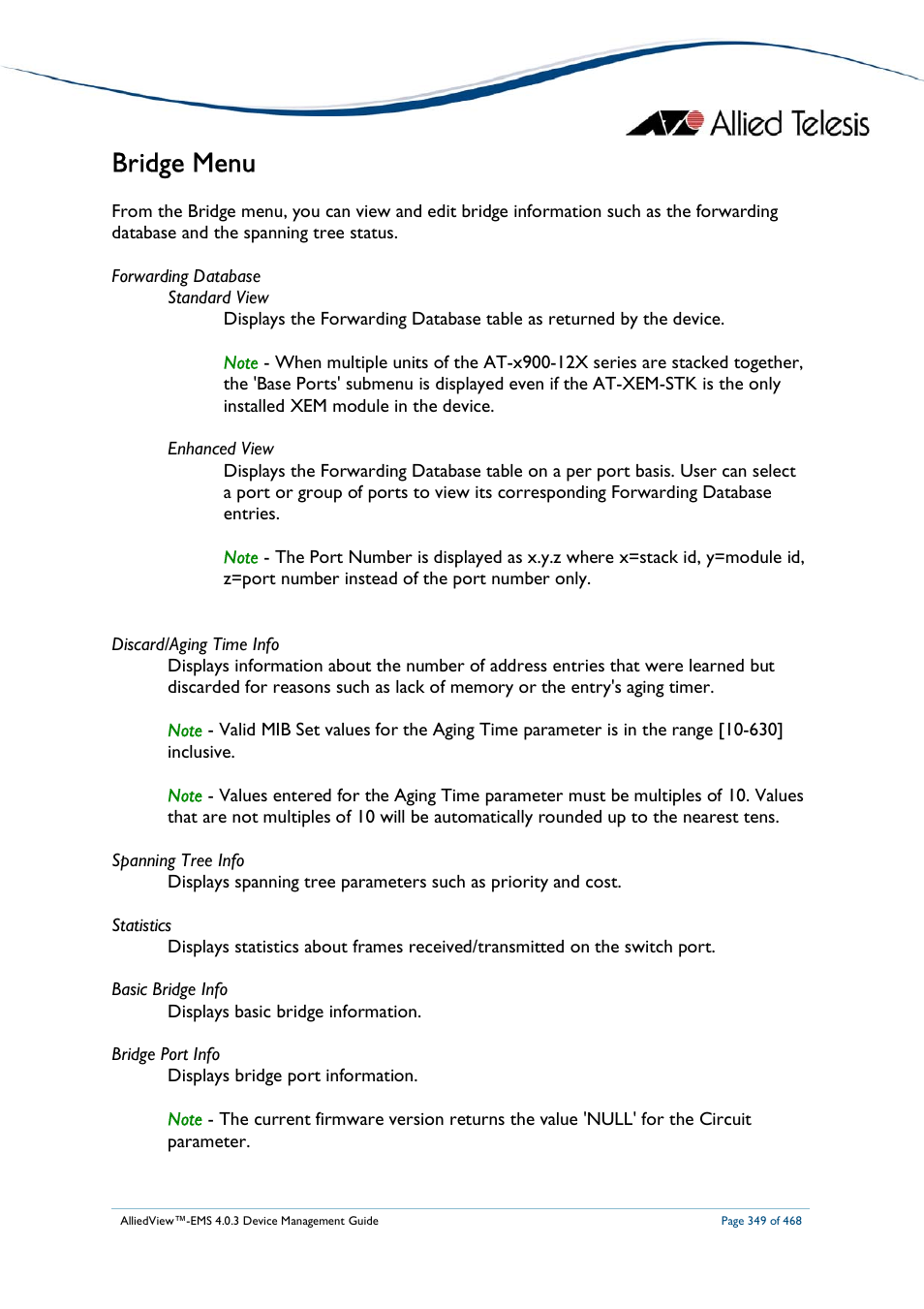 Bridge menu | Allied Telesis AlliedView-EMS 4.0.3 Device-Management User Manual | Page 349 / 468