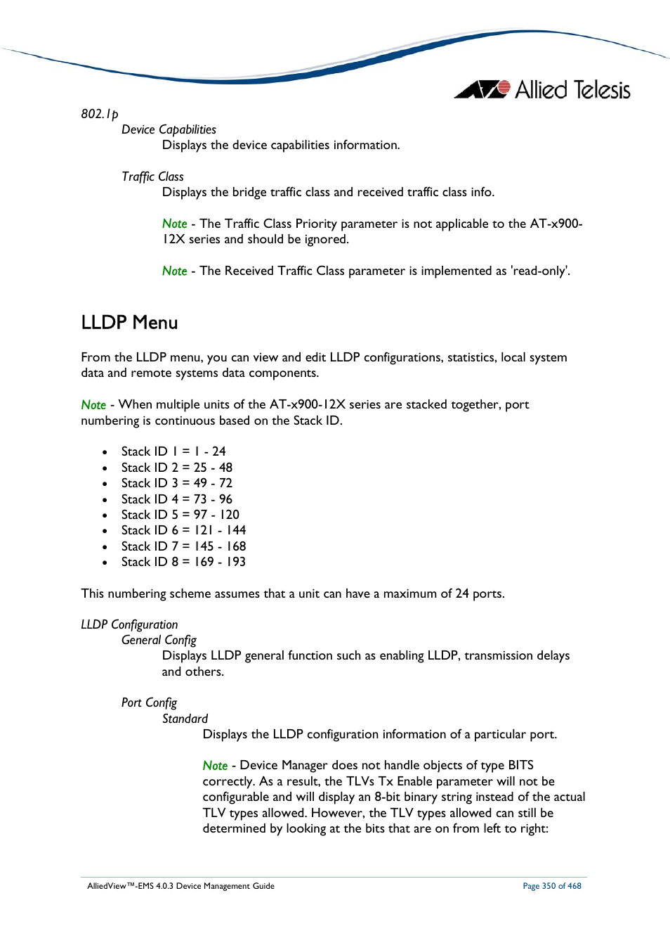 Lldp menu | Allied Telesis AlliedView-EMS 4.0.3 Device-Management User Manual | Page 350 / 468