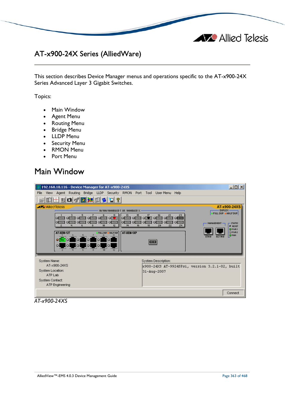 Main window | Allied Telesis AlliedView-EMS 4.0.3 Device-Management User Manual | Page 363 / 468